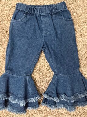 Boutique Toddler Denim Bell Bottom Ruffle Jeans | Estimated 2T